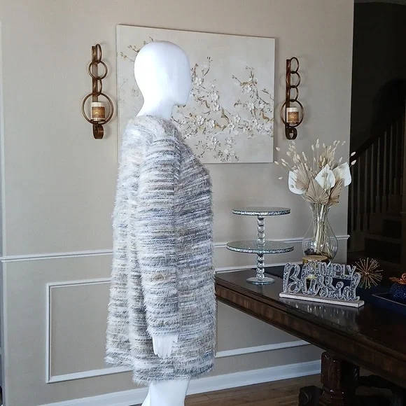 Calvin Klein Women's Multicolor Fuzzy Knit Open Front Oversize Sweater. Size S - Picture 6 of 17